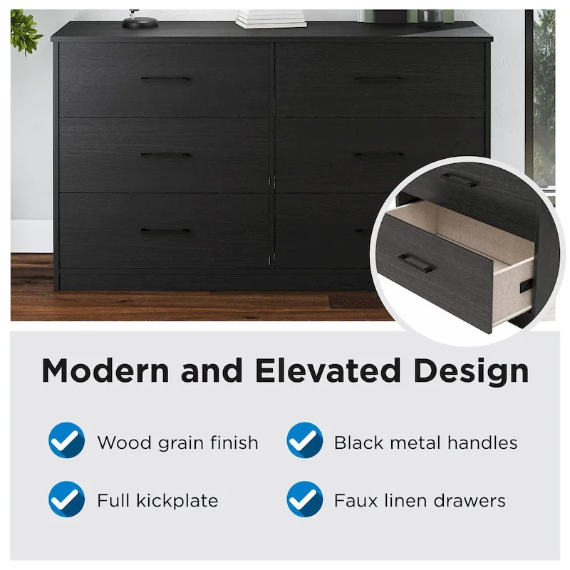 Wide 6-Drawer Dresser with Laminate Finish