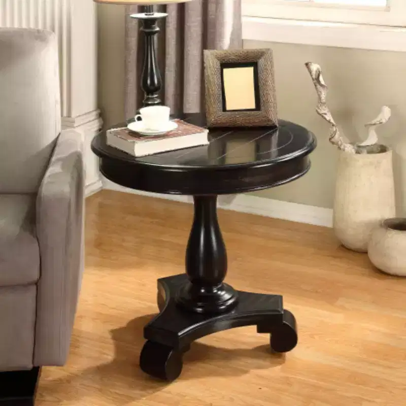 Round Side Table with Wooden Pedestal Base, Classic and Sturdy Design
