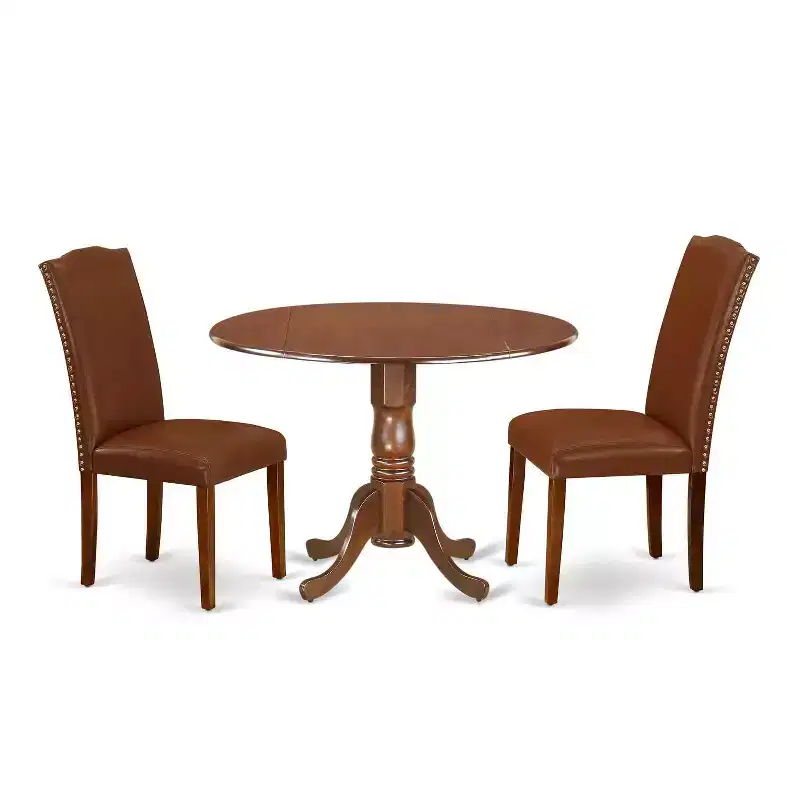Round Kitchen Table Set - 3pc Coastal Craftsman Table w/ 2 Chairs - 42 Inch Dining Table