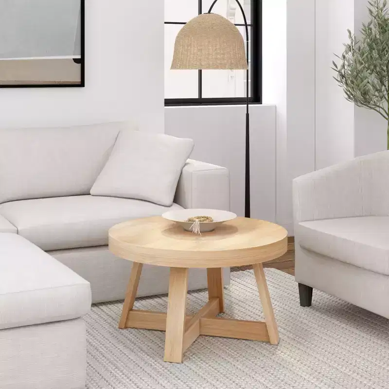 Plank+Beam Classic Solid Wood Round Coffee Table, 30 Farmhouse Table for Living Room