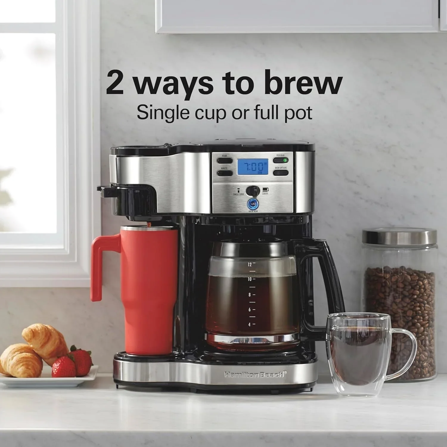 2-Way 12-Cup Coffee Maker & Single Serve, Glass Carafe, Auto Pause & Pour, Black