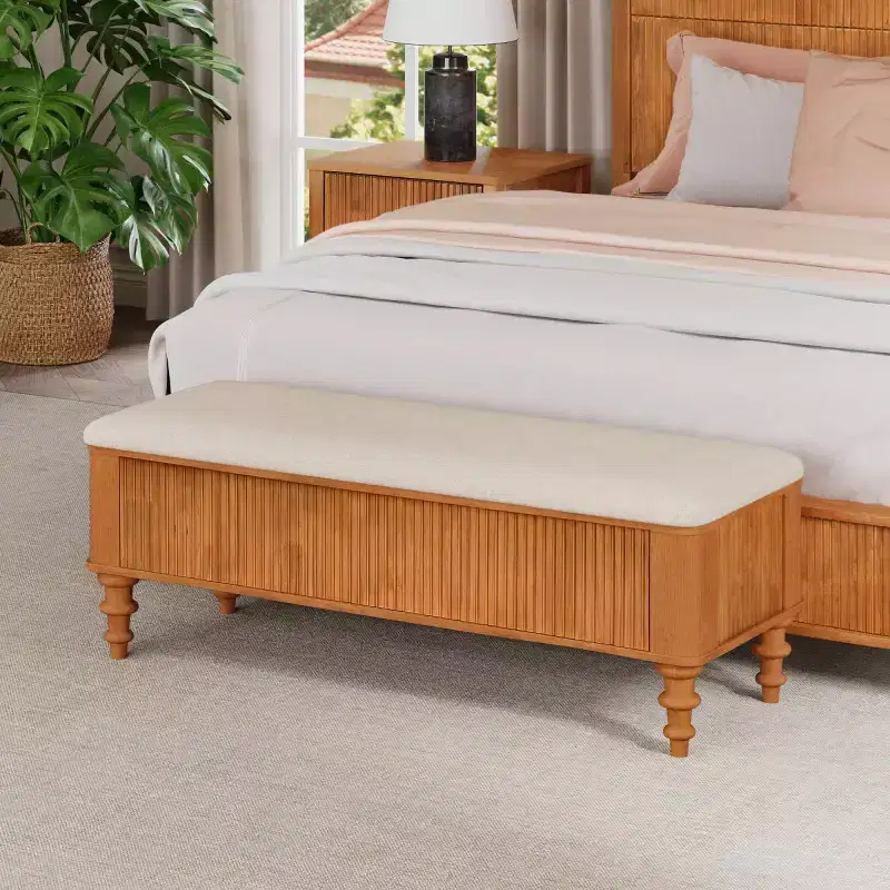 50 Modern Wood Storage Bench for End of Bed, Storage Entryway Bench, Bedroom Bench Linen Seat for Living Room or Entryway-Panipeachy