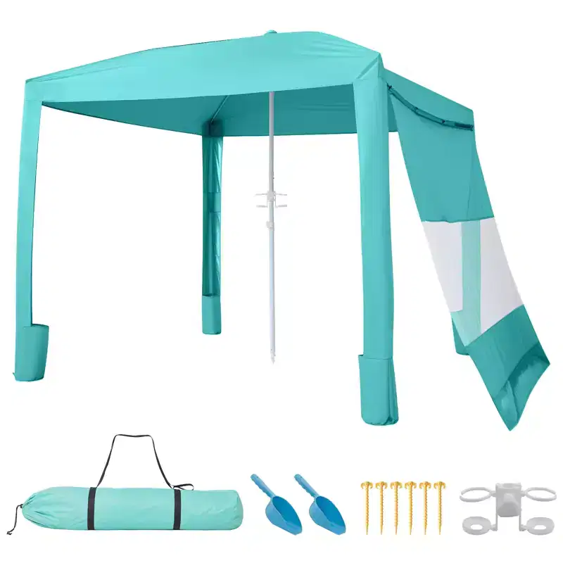 VEVOR Beach Cabana, 8 x 8 ft Beach Canopy with Side Wall, UPF 50+ Protection Easy Setup Cabana Tent with Sand Pockets, Adjustable Height, Green