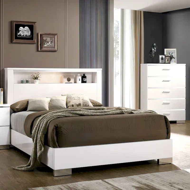 Contemporary Solid Wood 2-Piece Storage Panel Bed and Tall Dresser Set