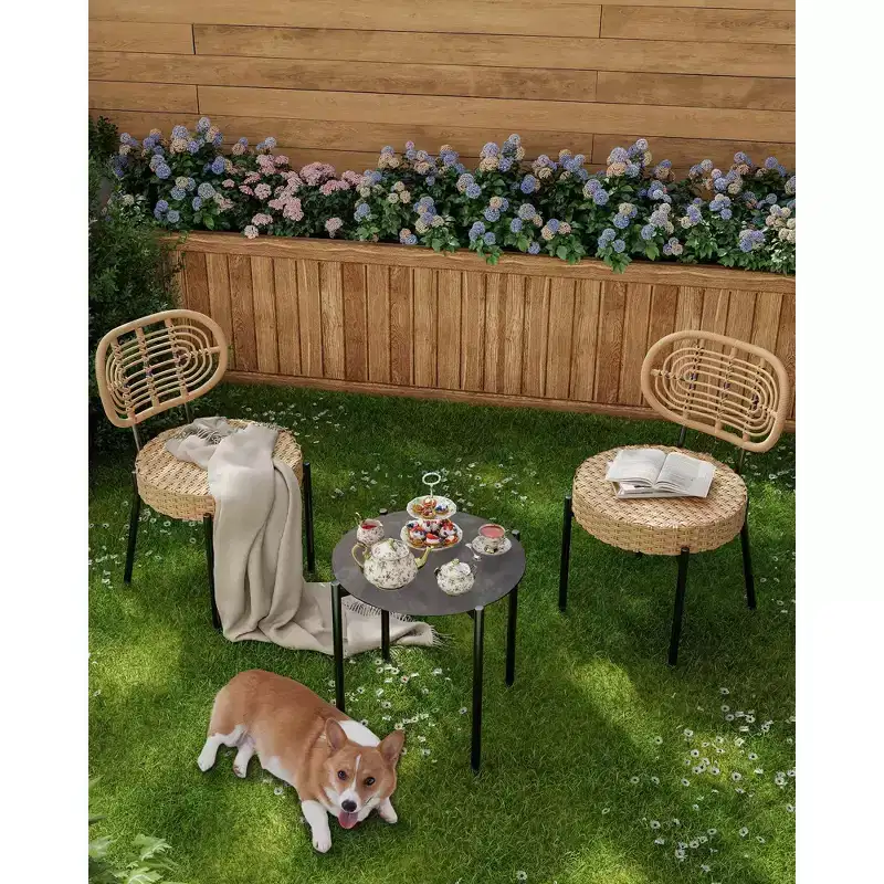 COZONY 3-Piece Wicker Patio Bistro Set, Outdoor Furniture Set with Round Rattan Chairs & Coffee Table, Perfect for Yard, Garden
