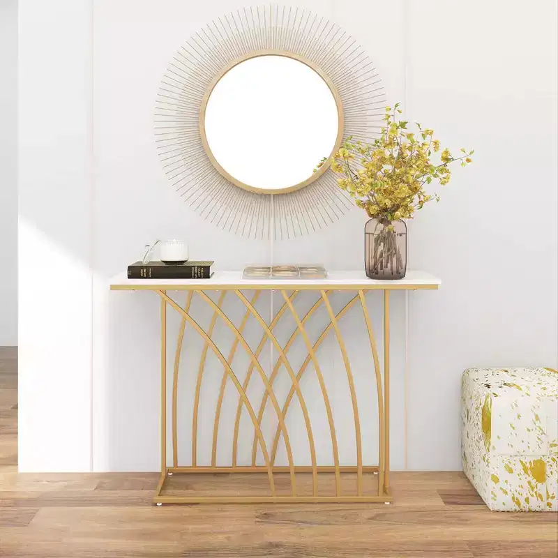 White & Gold Console Table, Rectangular, 1-Person Assembly