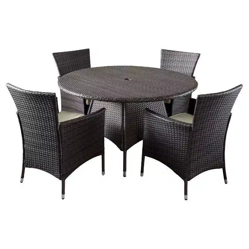 Rodgers 5pc Wicker Patio Dining Set with Cushions: Metal Frame & Resin - Christopher Knight Home
