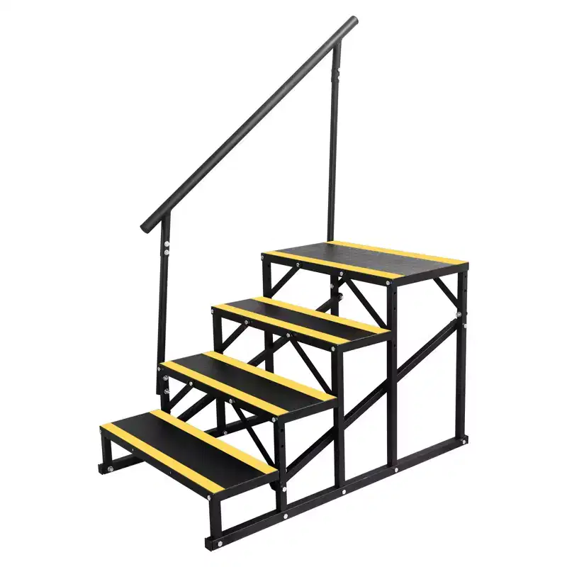 Heavy Duty Collapsible RV Steps with Non-Slip Treads & Handrail, 400 Lbs Capacity, for Camper/Trailer/Hot Tub/Pool, Black/Yellow, 3/4 Step