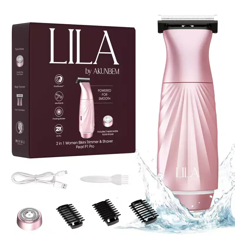 LILA by AKUNBEM Pearl P1 Pro 2-in-1 Women's Bikini Trimmer & Shaver - Painless, Waterproof, with Adjustable Magnetic Blades