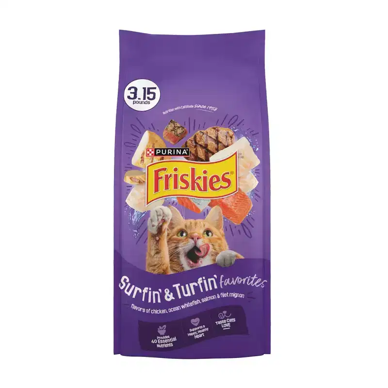 Purina Friskies Surfin&Turfin Favorites with Flavors of Chicken, Whitefish, Salmon & Filet Adult Balanced Dry Cat Food