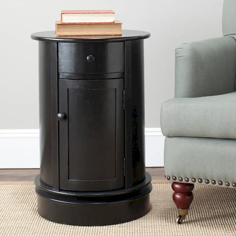 Swivel Storage Accent Table with Drawer & Cabinet Shelves