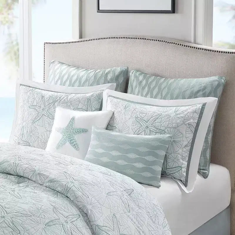 VIYET 16x16 Square Decorative Pillow, 100% Cotton with Starfish Embroidery, Hypoallergenic OEKO-TEX Certified (White)