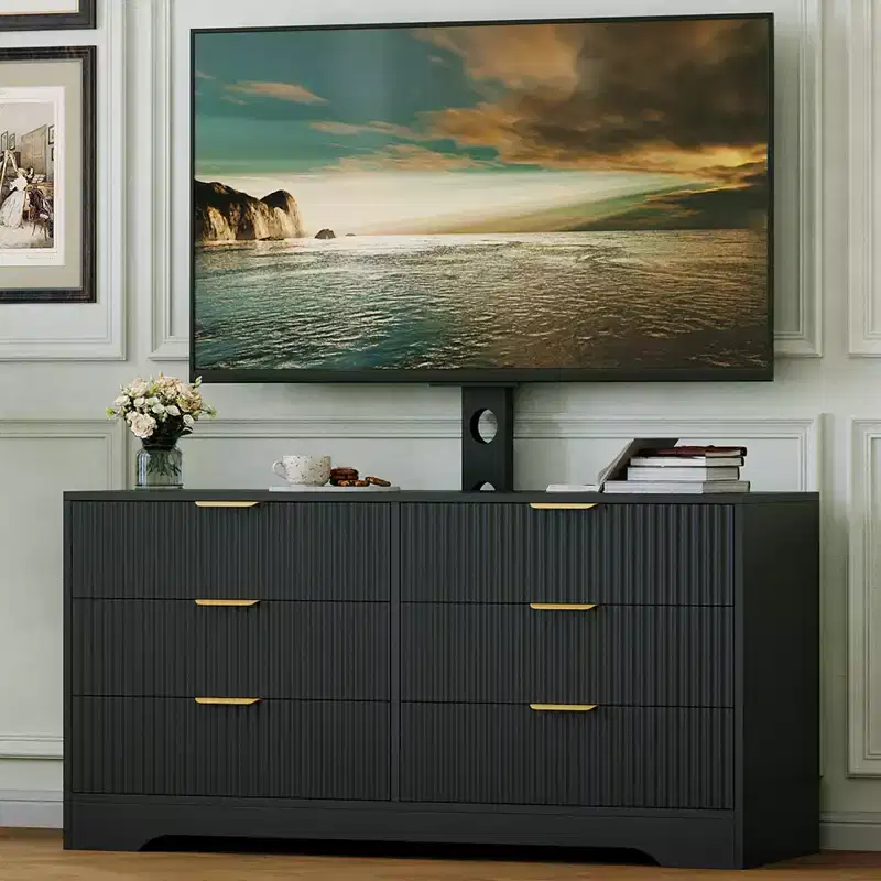 Wood TV Stand with Mount, Entertainment Center with 6 Drawers, Corner Media Console for 3285 Inch TVs, Modern Storage TV Cabinet for Living Room