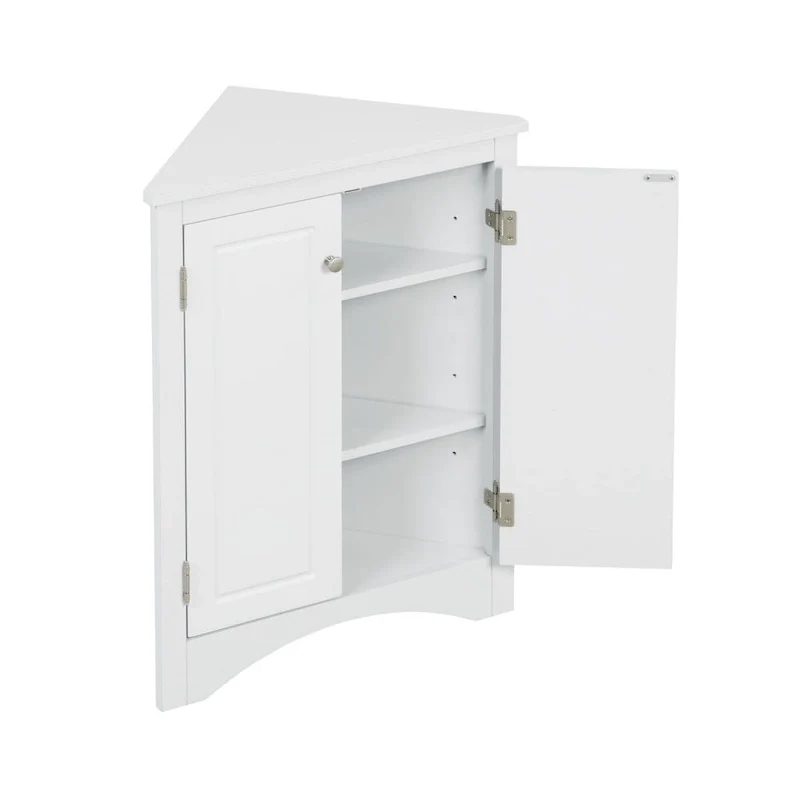 White Triangle Corner Storage Cabinet with Adjustable Shelves