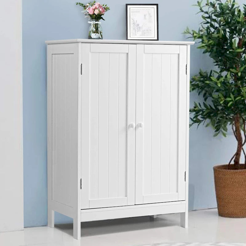Bathroom Storage Cabinet with Double Doors Wooden Floor Shoe Cabinet