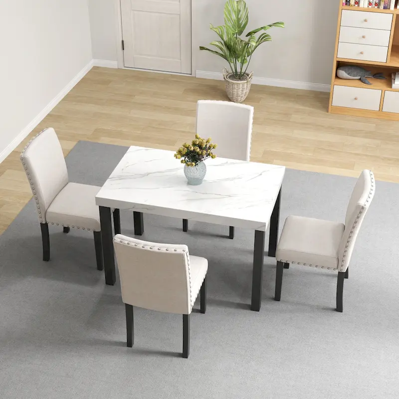Five-piece dining set with imitation marble tabletop