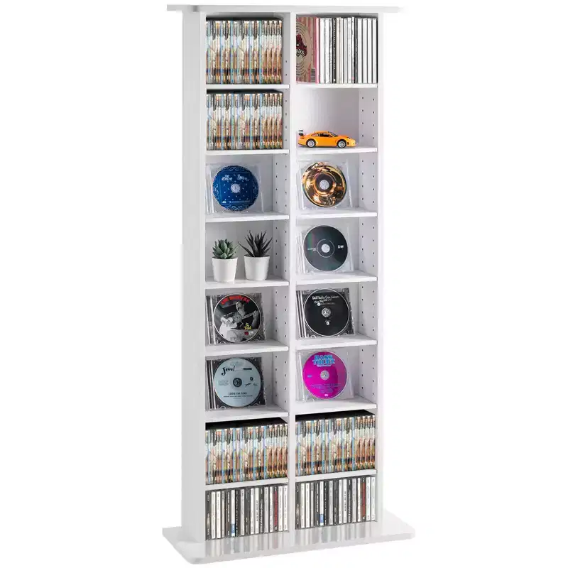 Media Storage Cabinet, 8-layer DVD Shelf Holds up to 464 CDs, Adjustable CD Shelves 16 Compartments