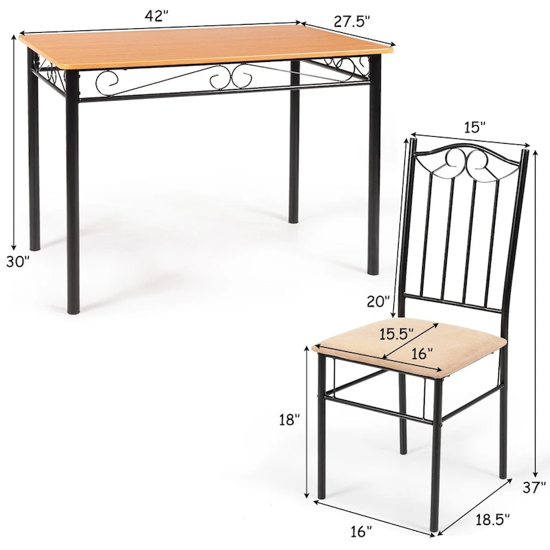Costway 5 PC Dining Set Wood Metal Table 30 and 4 Chairs Kitchen