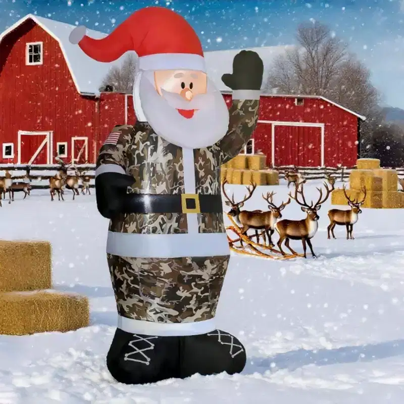 NAYSAYE 8FT Outdoor Christmas Inflatable Santa Claus Camo Decoration for Front Yard and Backyard , Multicolor, 51.3*35.5*98.5