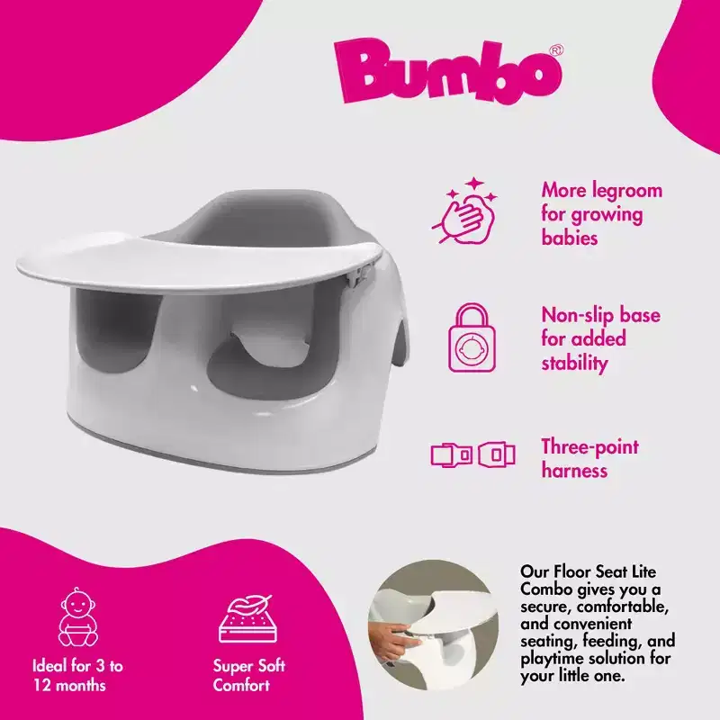 Bumbo Floor Seat LITE Combo, Made of Heavy-Duty Plastic with Smooth Larger Leg Holes, Includes Detachable Feeding Tray Accessory