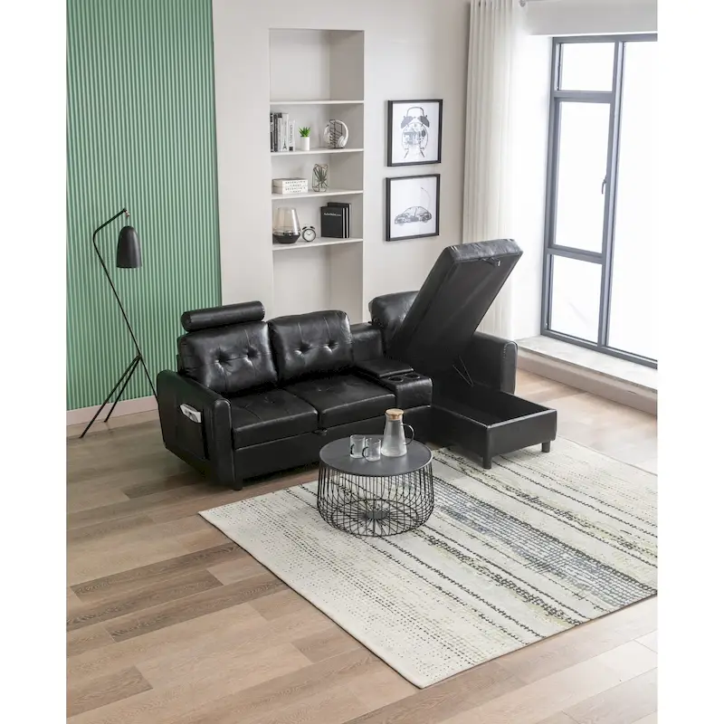 HOMEFUN Velvet/PU/Fabric Upholstered Tufted L-Shape Sectional Storage Convertible Sofa