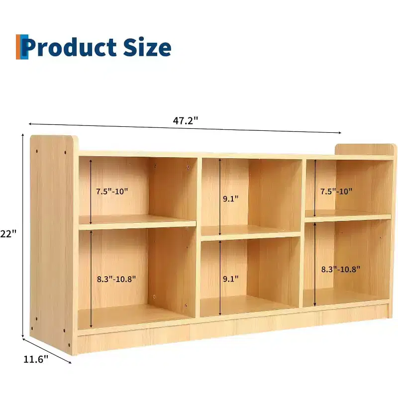 Montessori Shelf, 6-Compartment Toy & Book Organizer with Adjustable Dividers for Playroom, Classroom (Natural Finish)