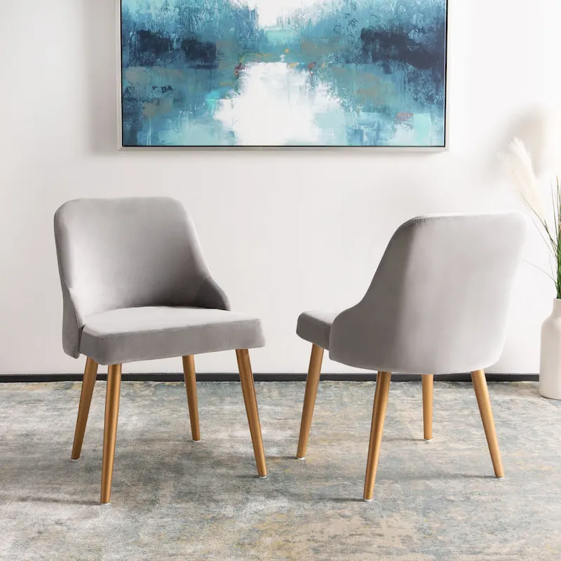 SAFAVIEH Nobie 18.3  Upholstered Dining Chair - Grey / Gold (Set of 2) - 21  x 22  x 31  - 21Wx22Dx31H