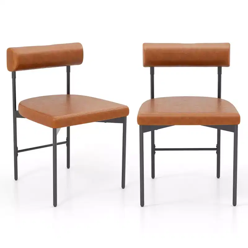 Costway Dining Chair Set of 2 Faux Leather Upholstered Kitchen Side Chair w/ Curved
