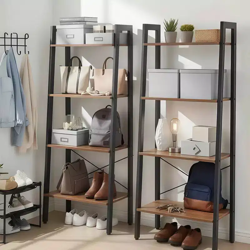 MAYEERTY 4-Tier Ladder Shelf, Industrial Bookcase Storage and Display Shelf