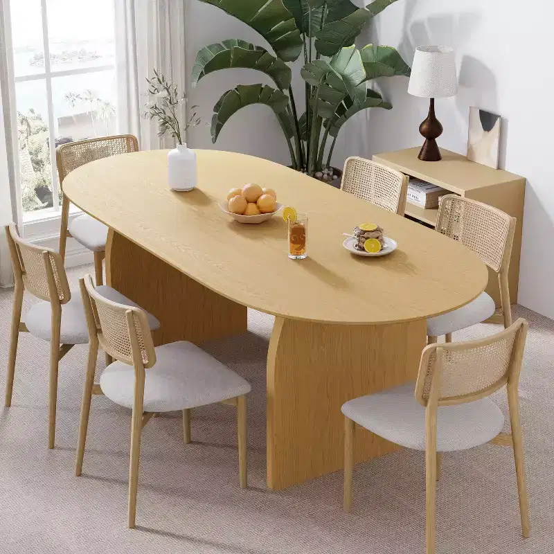 PexFix Solid Wood Dining Table with Arched Legs Oval Kitchen Table for Dining Room