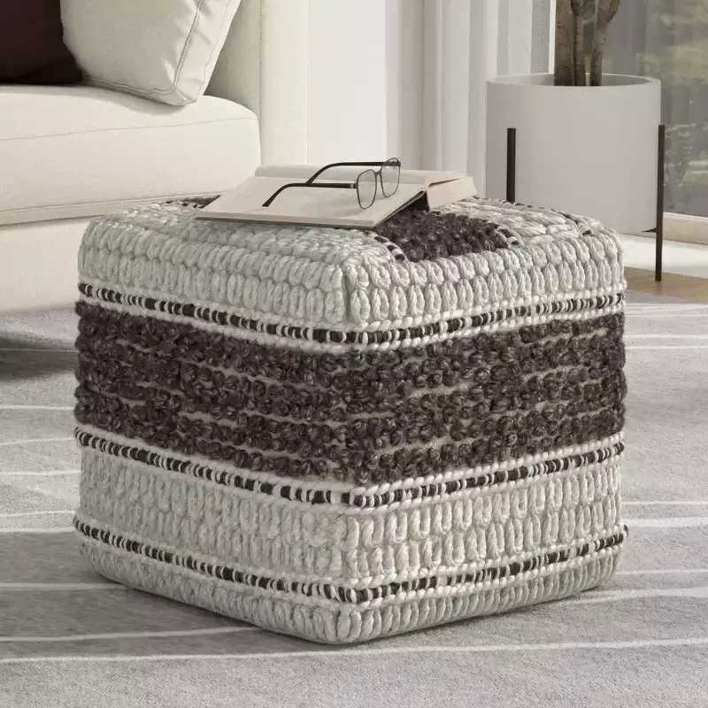 Magenta & Natural Square Pouf Ottoman 鈥?1-Seat