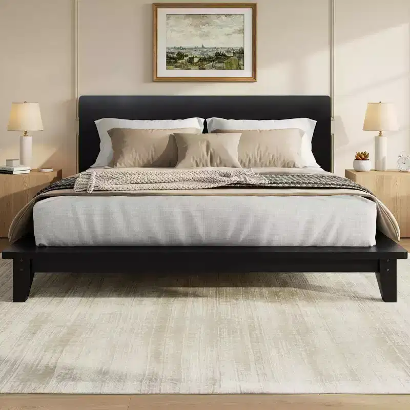 Polibi Modern Wood Platform Bed Frame with Headboard