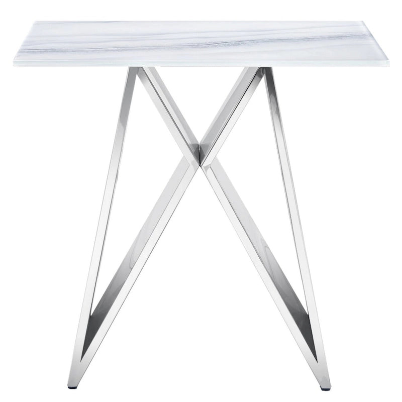 Luxurious Silver M Shape Base End Table Glass Accent Table
