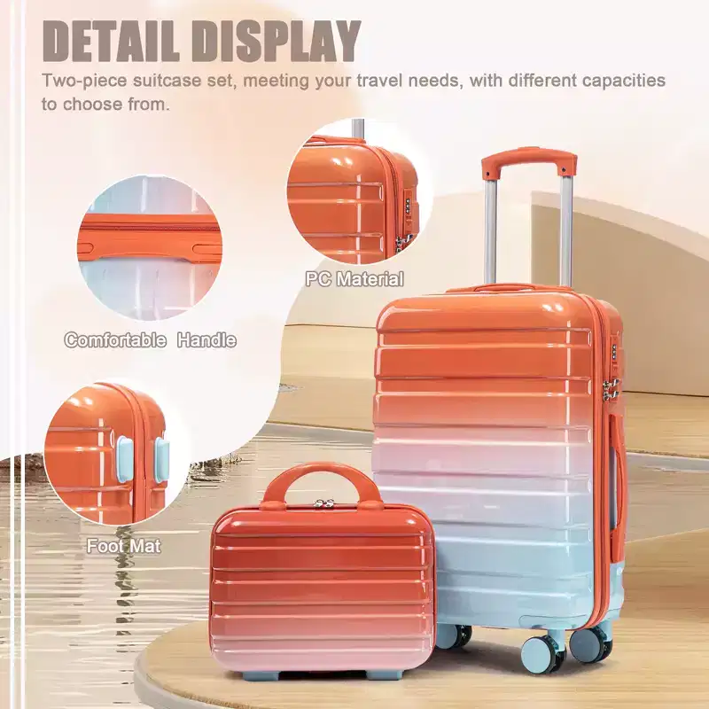 PC Spinner Wheel Luggage, Carry on Suitcase, With Gradient Color and Combination Lock(Blue+Yellow)
