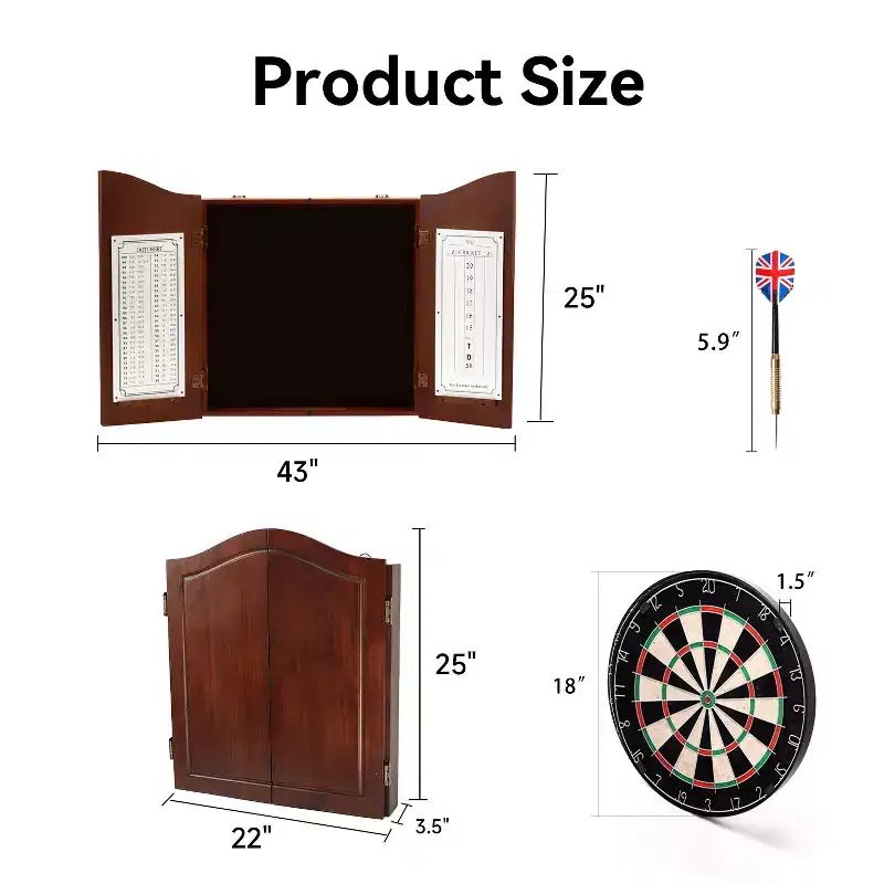 GSE Dartboard Cabinet with Sisal/Bristle Dartboard, Dart Scoreboard, and 6 Steel Tip Darts