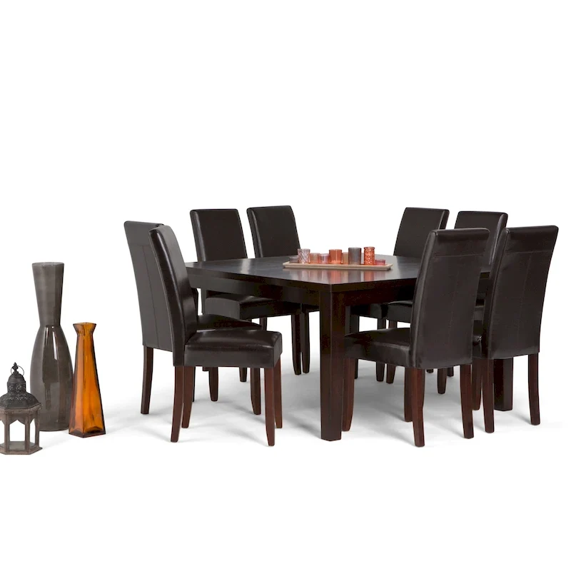 WYNDENHALL Normandy Transitional 9 Pc Dining Set with 8 Upholstered Parson Chairs and 54 Wide Table