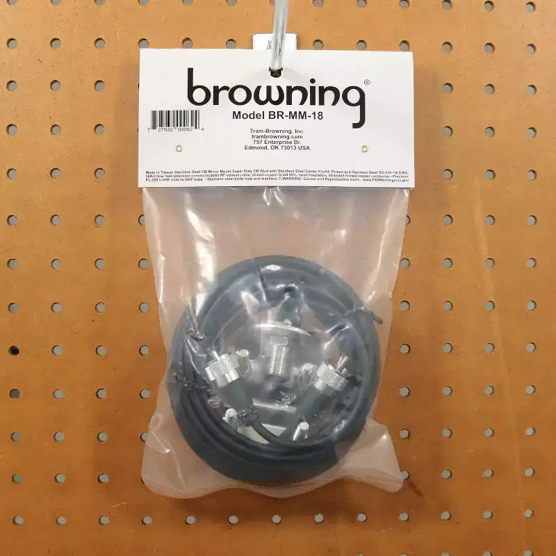 Browning Mirror-Mount Kit for CB Antenna with 18-Ft. Coaxial Cable and Preinstalled UHF PL-259 Connectors, BR-MM-18