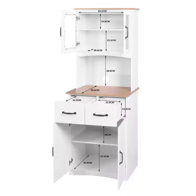 sumyeg Wooden Kitchen Pantry Cabinet with Glass Doors and Storage Drawer