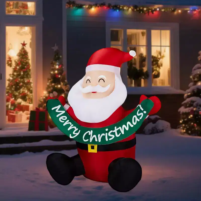 5.8FT Christmas Inflatable Decoration, Inflatable Santa Claus Holding Banner Blow Up Yard Decorations for Holiday Party Front Yard Lawn Garden Decor