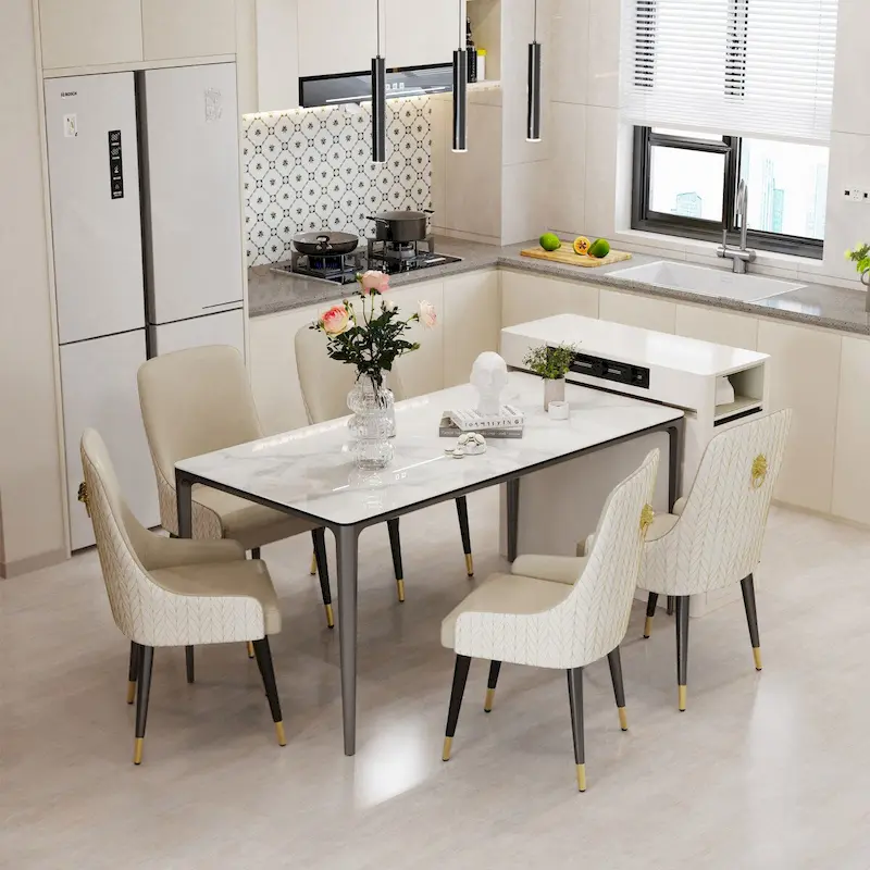 Luxurious Italian Marble Dining Table Sintered Stone Top Rectangular - 61.81x11.42x11.81 inch