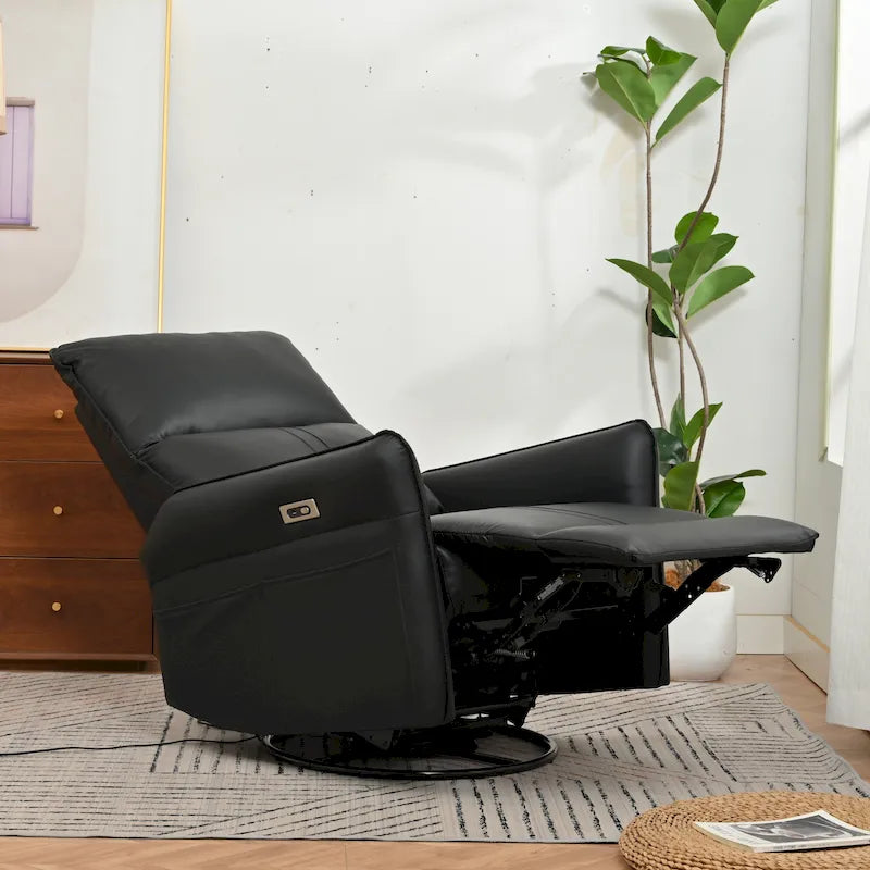 Power 270 Swivel Rocker Recliner Chair with USB Ports, Electric PU Small Recliners for Small Spaces
