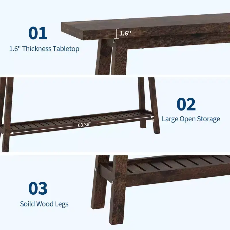70.9 Entryway Console Table, 2 Tier Narrow Long Sofa Table, Wooden Entry Foyer Table, Behind Couch Table for Living Room, Hallway, Entrance