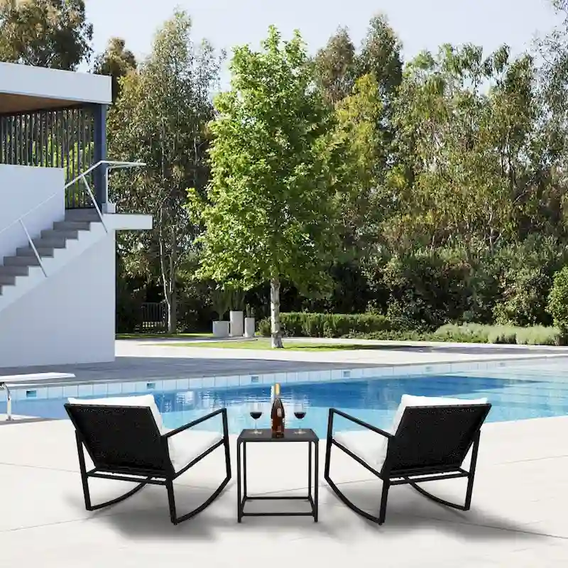2Pcs Single Rocking Chair and 1Pc Coffee Table Iron Frame
