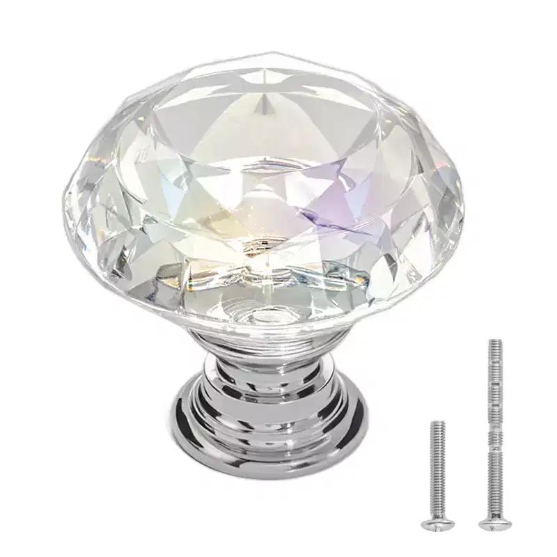 VEVOR Cabinet Knobs, 12 Pack, 1.22 Inch Acrylic & Zinc Alloy Drawer Pulls Door Handles, Diamond Kitchen Solid Knobs Dresser Handles, Clear+Silver