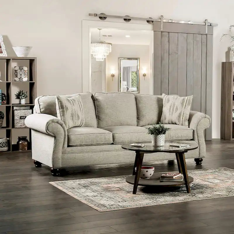 Chetbert Transitional Cream Fabric Upholstered 2-Piece Sofa Set by Furniture of America