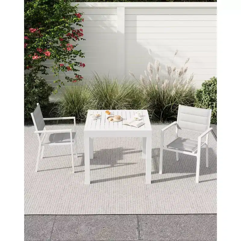 GustoWave Expandable 31.5-63 Aluminum Patio Table for 4-6 People - Weather-Resistant Outdoor Dining Table - White(no chairs)