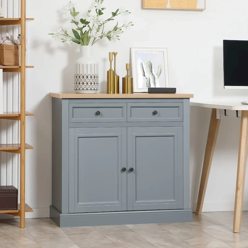 HOMCOM Sideboard Buffet Cabinet, Kitchen Cabinet, Coffee Bar Cabinet with 2 Drawers and Double Door Cupboard