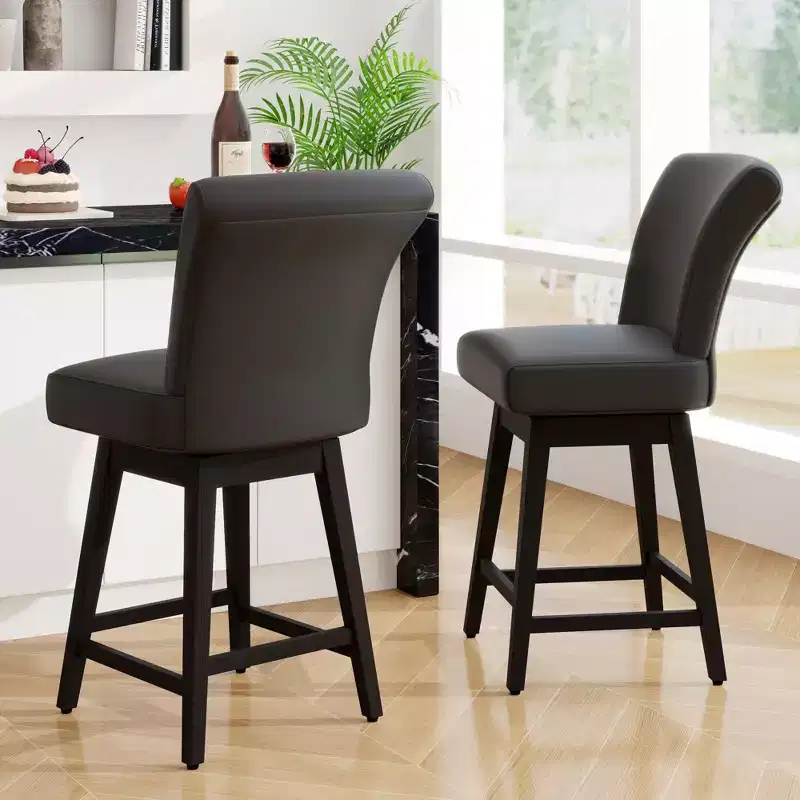 Dyonery 26.8 Modern Faux Leather Swivel Barstool Set of 2/3, Counter Height Barstools Chair with Back, Solid Wood Legs for Kitchen Island