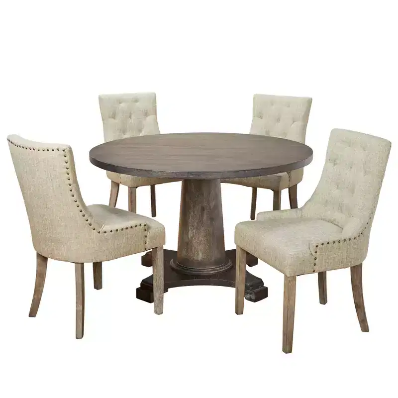 Angelo:HOME 5pc Ariana Traditional Pedestal Dining Set Gray: Upholstered Chairs, Rubberwood, Pedestal Table