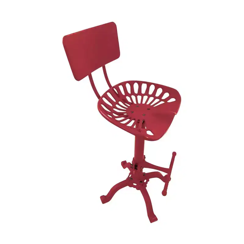Carolina Living August Tractor Seat Counter Height Barstool with Back Red: Farmhouse Style, Iron, Adjustable 22-33